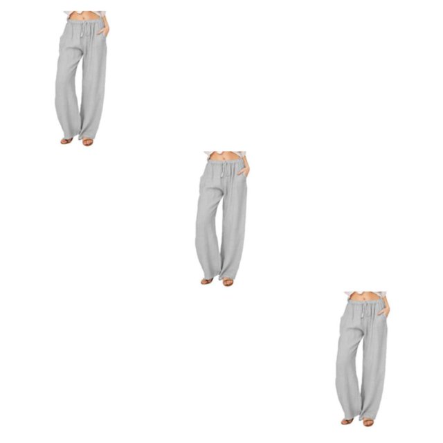 Pantalones de poliéster Minnieouse Mujer Color sólido suelto plisado cintura alta Gris XXL