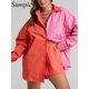 thumbnail image 1 of Sampic, traje azul para mujer, camisa holgada informal de manga larga 2022, Tops de verano y Mini pantalones cortos, chándal de moda, conjunto de dos piezas, trajes Tan Jianjun unisex, 1 of 2
