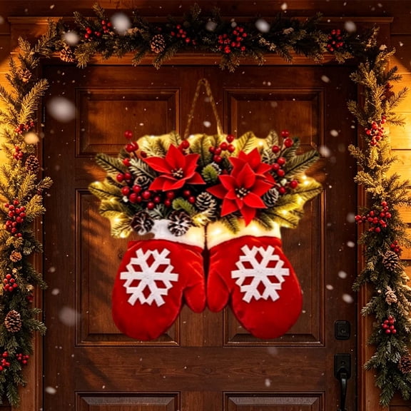 Twinkling Christmas Mitten Wreath with LED Light, Christmas Wreaths for cabinets/Wall/Door