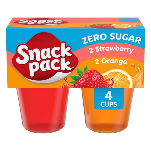Snack Pack Zero Sugar Strawberry and Orange Flavored Juicy Gels, 3.25 oz Snack Cups, 4 Count