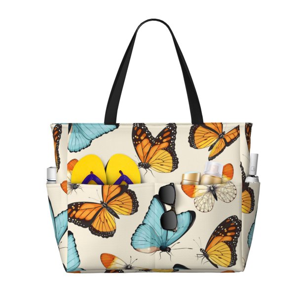 Easygdp Butterflies Bolsa de Viaje de Playa de Gran Capacidad, Bolsa Tote Perfecta para la Playa, Escapadas de Fin de Semana y Viajes