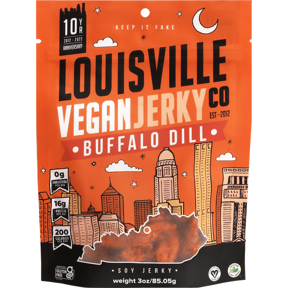 Louisville Vegan Jerky Co Buffalo Dill Soy Jerky 3ozResealable Bag