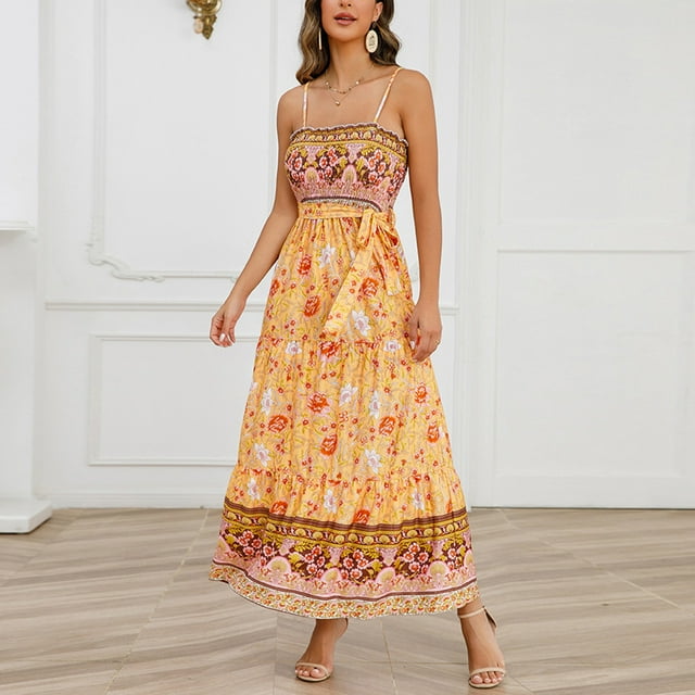 Fankiway Robe d'Été Vintage Sans Manches à Col en V avec Bandage Décontracté pour Femmes, Robes de Plage Grande Taille
