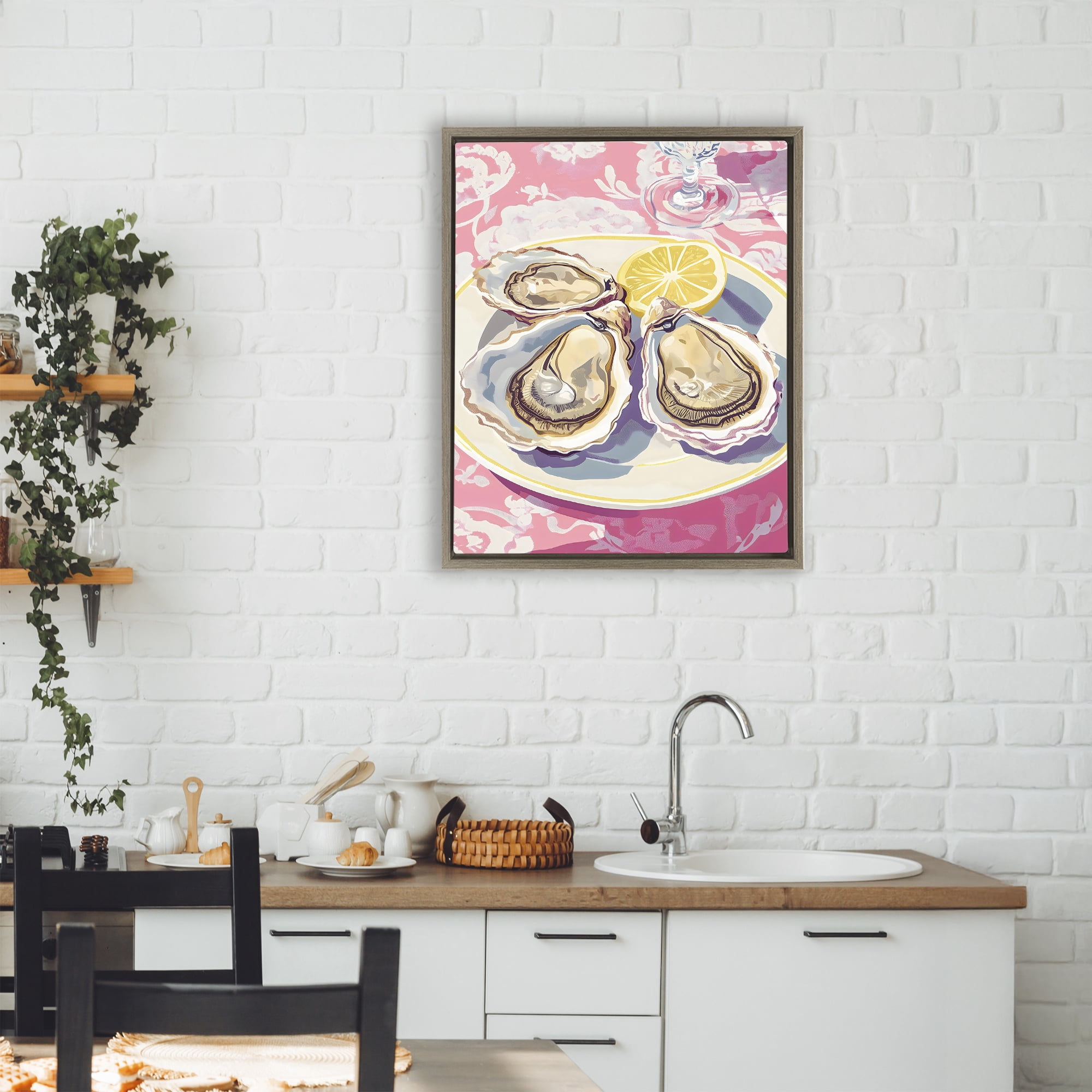 Stupell Industries Plated Oysters & Lemons Brown Framed Floater Canvas Wall Art, design by The Prints Vibe