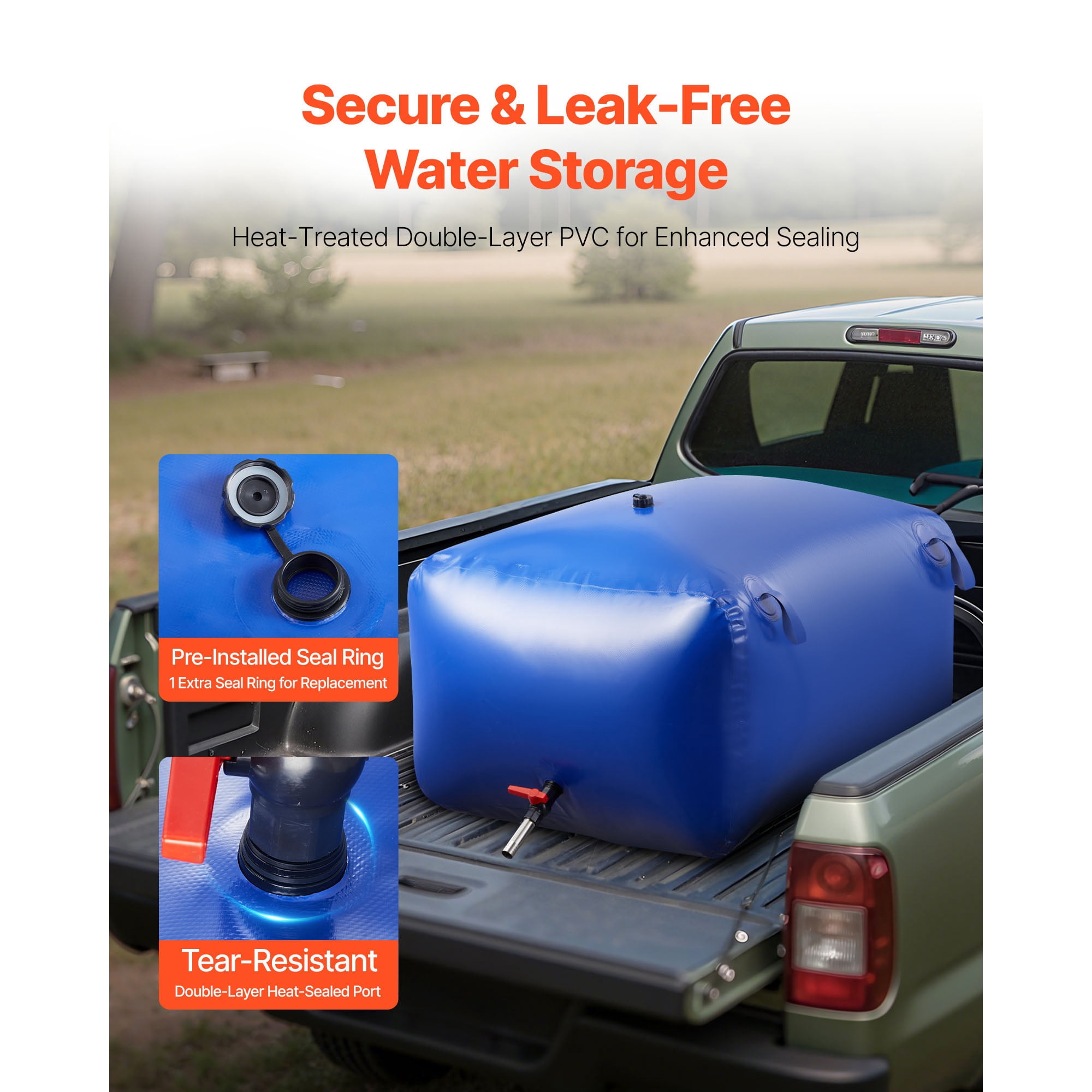 KFFKFF 105.7 Gallon Portable Water Storage Bladder, Collapsible PVC Water Container, Durable Leak-Resistant Tank for Emergency, RV, Truck, Outdoor Applications