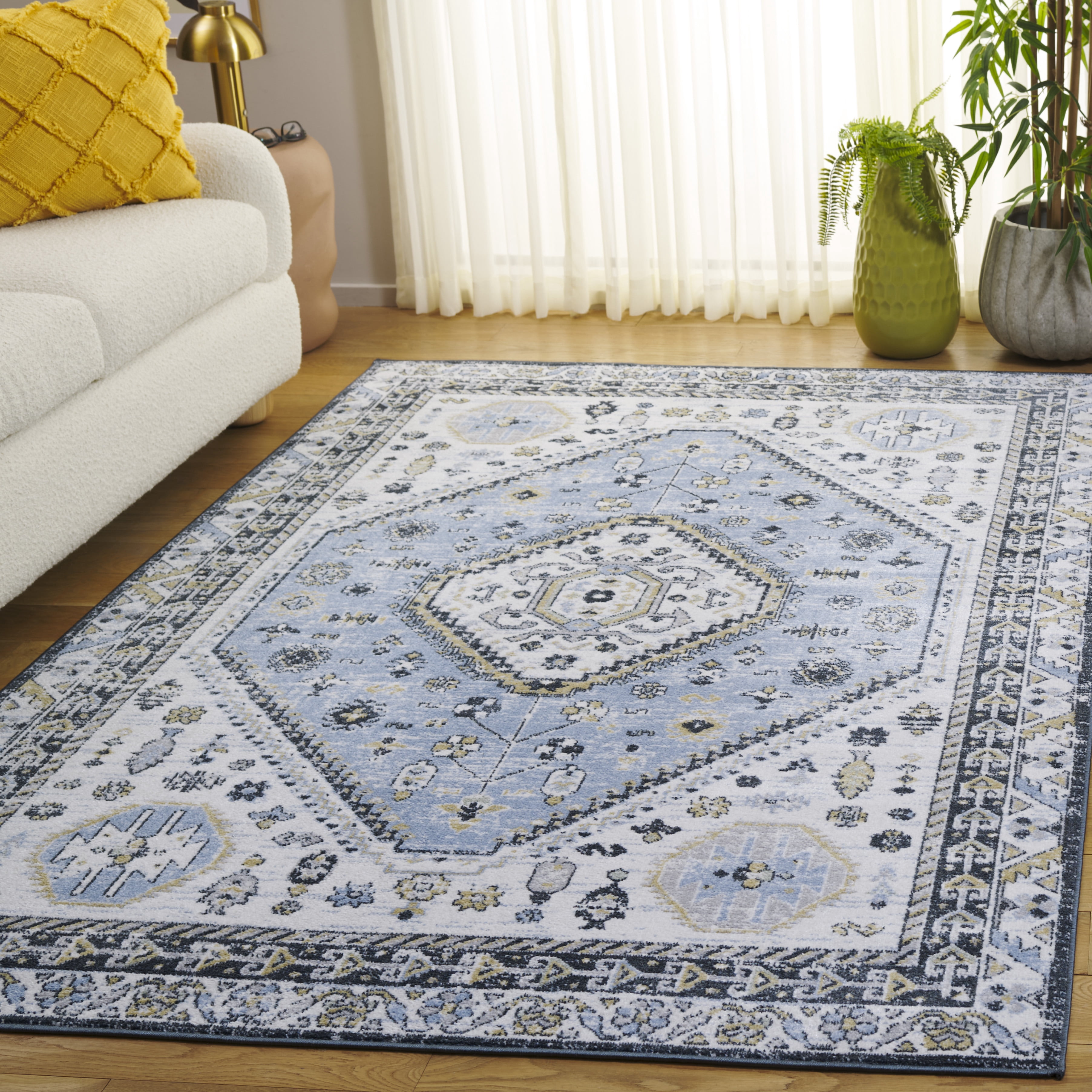 SAFAVIEH Bayside Sherwood Oriental Polyester Area Rug, Blue/Navy, 9' x 12'