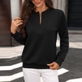 thumbnail image 2 of Women's Half Zip Tops Crew Neck Long Sleeve Texture Pullover Fall Winter Fashion Casual Sweatshirts Loose Fit (S, Black), 2 of 9