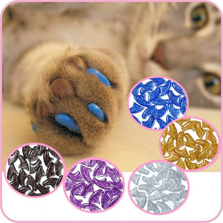 EUBUY 120 Pieces Cat Nail Caps Soft Pet Cat Claw Caps 6 Color Cats Paws Grooming Nail Claws Cover S