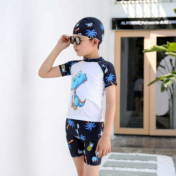 Traje de baño para niños, traje de baño para niñas, traje de baño de aguas termales para niños medianos y grandes, traje de baño de dibujos animados para bebés de manga corta