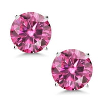 Gem Stone King 14K White Gold Pink Round Moissanite Stud Earrings for Women Men (1.60 Cttw, Round 6MM)