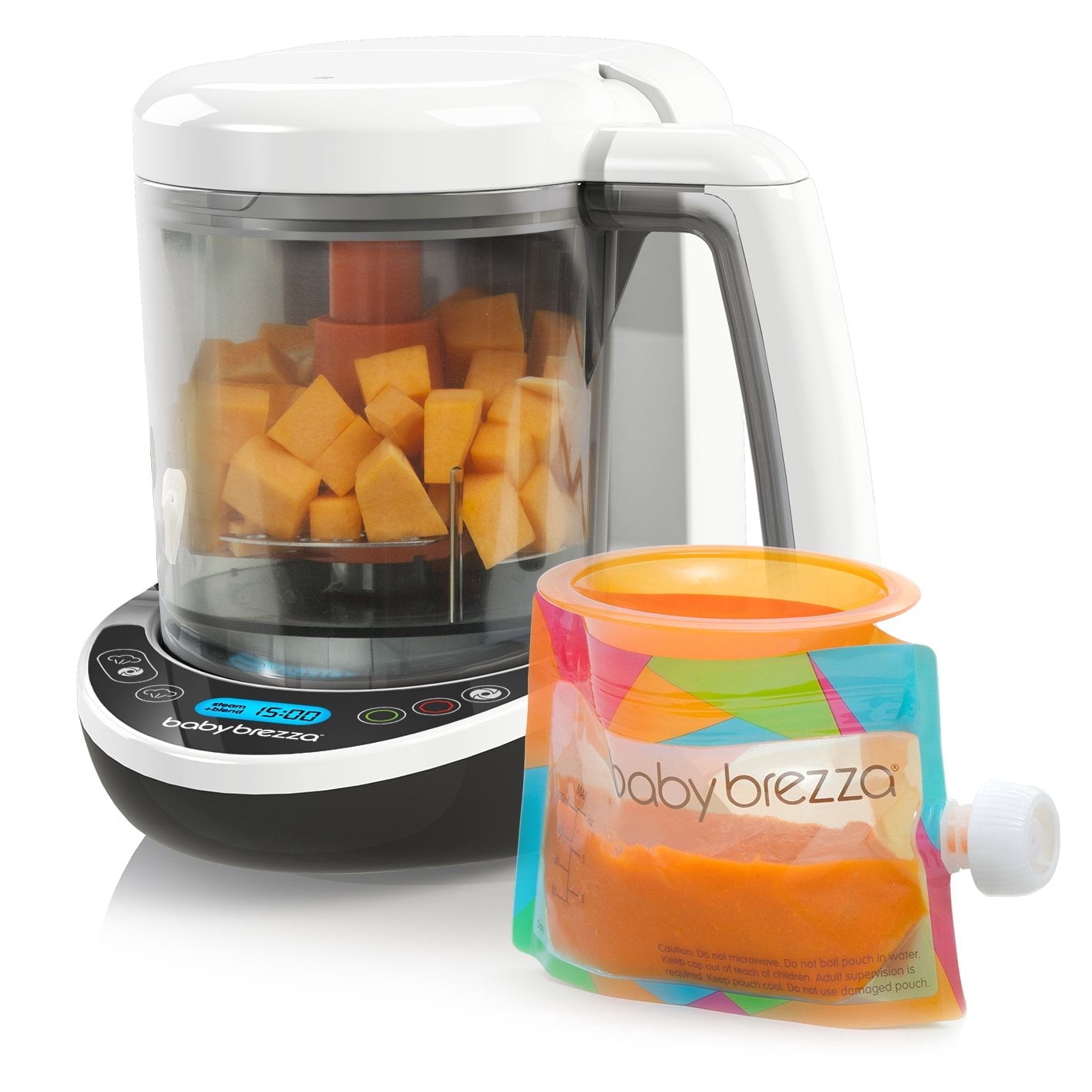 Baby Brezza One Step Food Maker, with 1 Baby Food Maker, 3 Reusable Food Pouches, 3 Easy-Fill Funnels, White