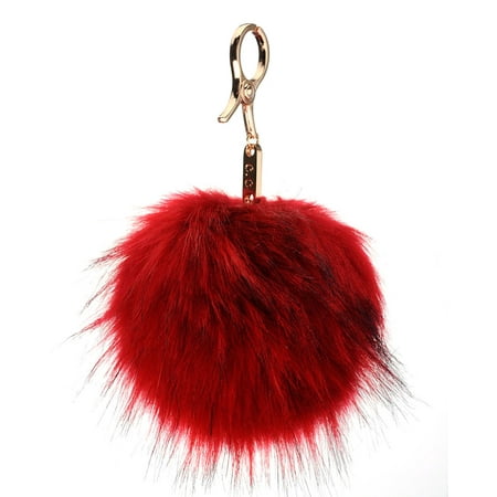 C.C Enlarged Faux Fur Pom Pom Key Chain Key Ring Handbag Tote Accessory - Red