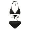 thumbnail image 4 of Women's Bikini Sets Two Piece Swimsuit High Waisted V Neck Twist Front Adjustable Spaghetti Straps Bathing Suit Gibobby(S,Black), 4 of 9