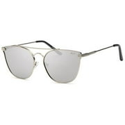 Sassy Flat-Lens Oversized Aviator Style Sunglasses, Silver