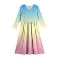 thumbnail image 5 of Abcomgle Girls Maxi Dresses 10-12 Casual A-Line Long Sleeve Girls Long Dresses Gradient Crew Neck Sundresses Swing Dresses with Pockets,Beige, 5 of 5