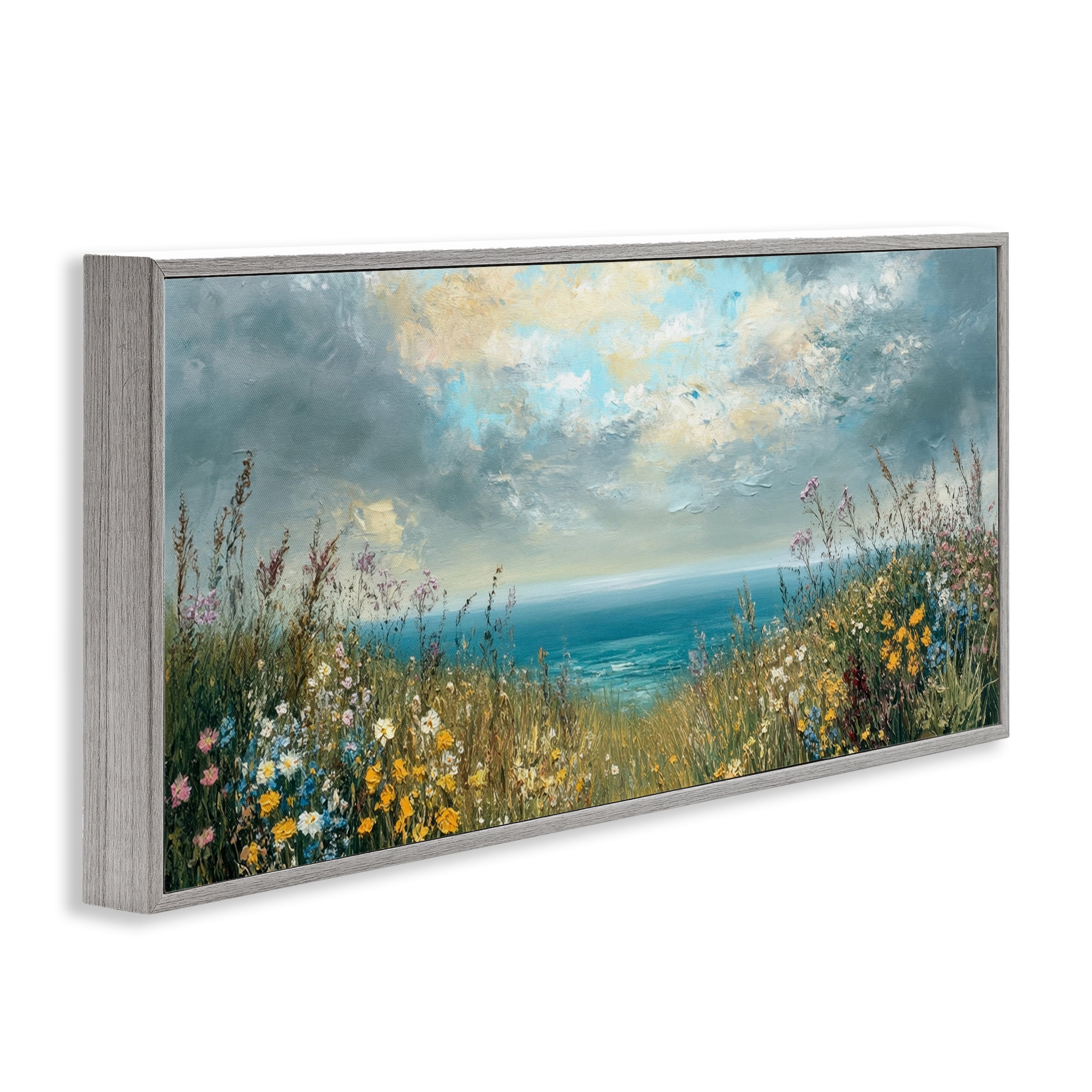 Stupell Industries Scenic Coastal Flowers In Bloom Gray Framed Giclee Art, design by Petal Prints Design