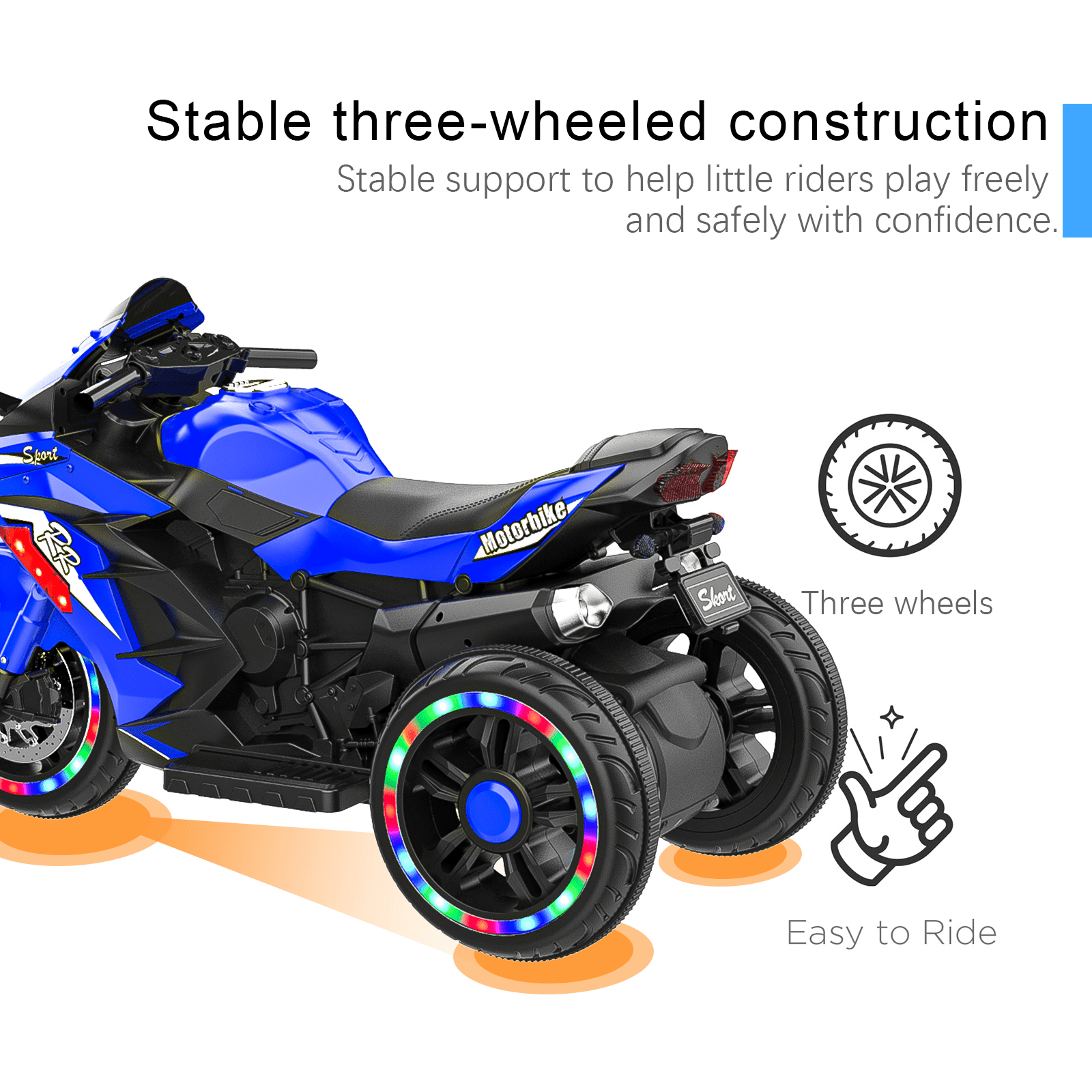 Werseon 12 Volts Kids Motorcycle, Electric Ride On Toy for Ages 3-6, 3-Wheels Lights, Sounds, Bluetooth Speaker, Blue