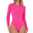 thumbnail image 5 of COMVALUE Long Sleeve Bodysuits for Women Crew Round Neck Basic Stretchy Slim Fit Body Suit Tops 2026 (Hot Pink, M), 5 of 6