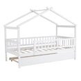 thumbnail image 7 of Twin Size House Bed with Twin Size Trundle, Wooden Platform Bed Frame with Roof and Safety Guardrail, Playhouse Tent Bed with Slats Support for Kids Teens Adults, Can be Decorated, White, 7 of 7