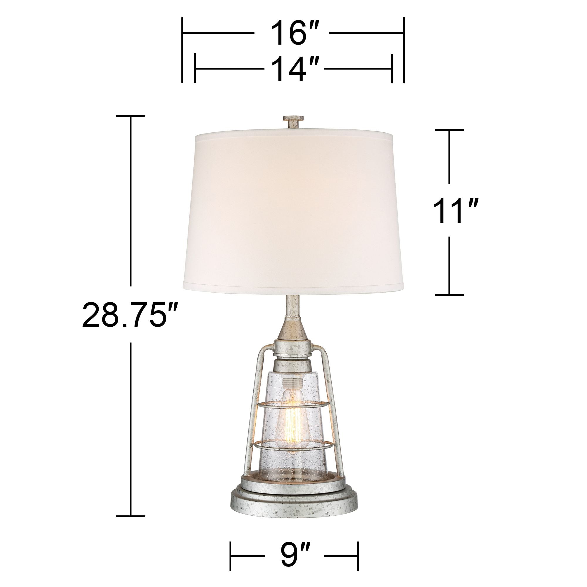 Franklin Iron Works Nautical Table Lamp With Nightlight Led Edison Bulb Galvanized Metal Cage Drum Shade For Living Room Bedroom