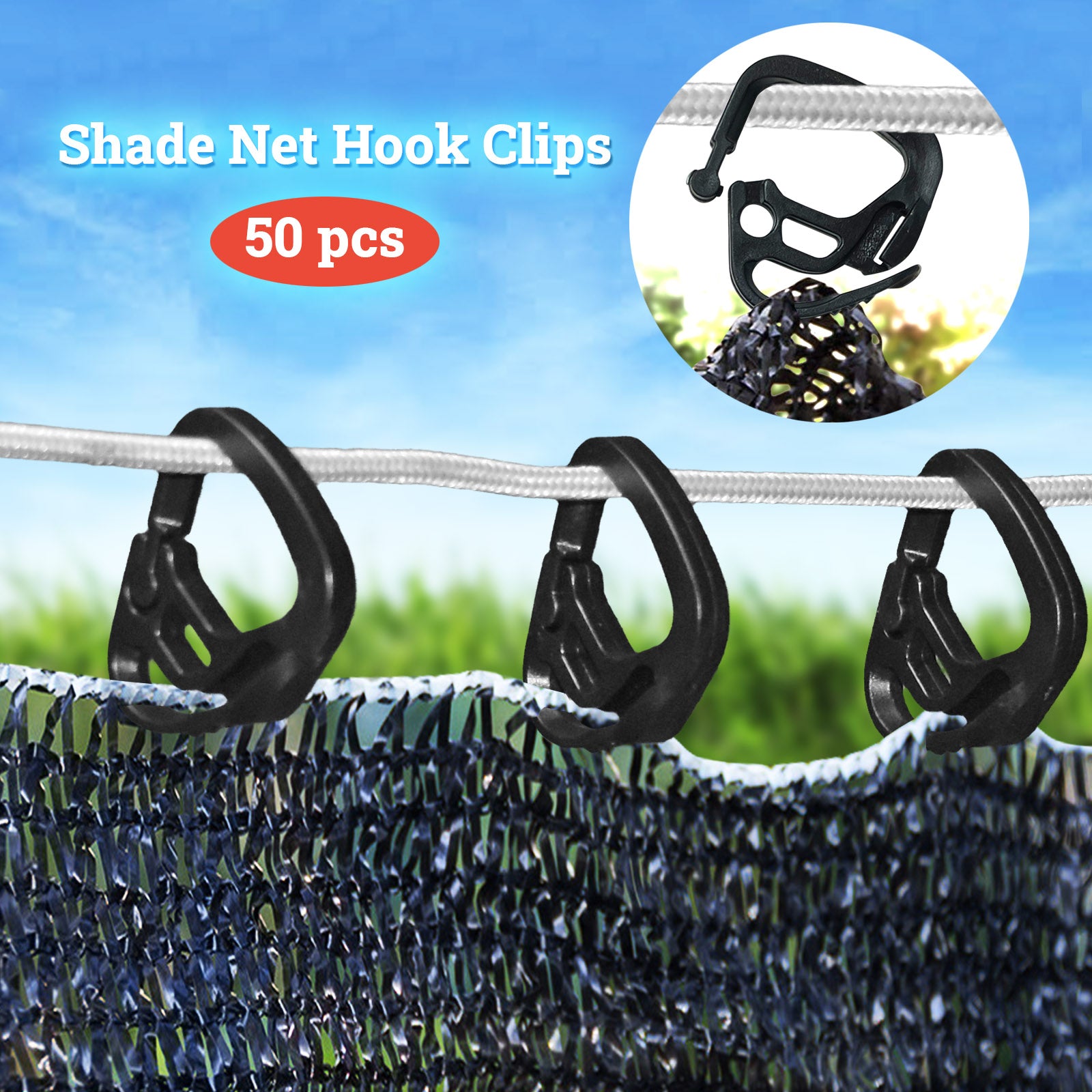 SUNNYOUTDOOR Shade Net Hook Clips Holder Fasten Hang Expand Shade Greenhouses Cloth Clip Hook, 50 Pack