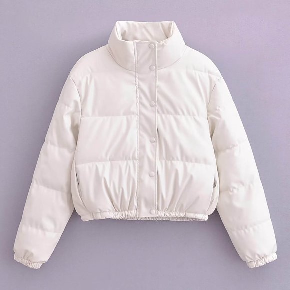 UPPADA Puffer Jacket Women Cropped Puffer Coat with Hood Waterproof Warm Quilt Jacket Warm Thicken Parka with Removable Faux Fur Hood Quilted Barn Jacket Women White,XS