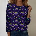 thumbnail image 2 of Mardi Gras Shirts for Women Sparkly Crew Neck Party Graphic Tee Long 3/4 Sleeve Feathers Print Green T Shirts Dark Purple 5XL, 2 of 6