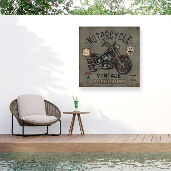 Jean Plout 'Motorcycle Speedway 1' Outdoor Canvas 18x18