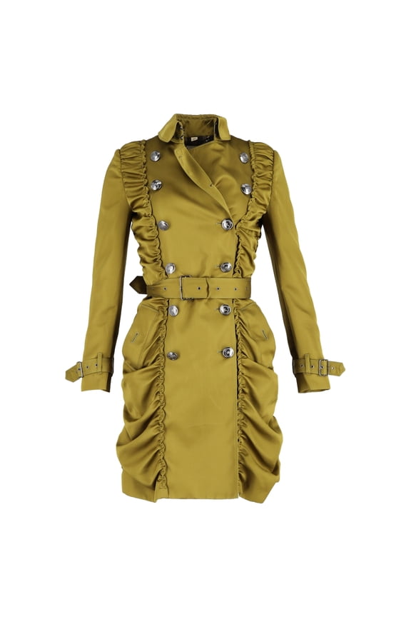 Pre-Owned Burberry Ruched Double-Breasted Trench Coat in Green Polyester