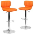 thumbnail image 2 of Merrick Lane Set of Two Swivel Bar Stools in Orange Vinyl with Vertical Stitched Back and Adjustable Chrome Base with Footrest, 2 of 15