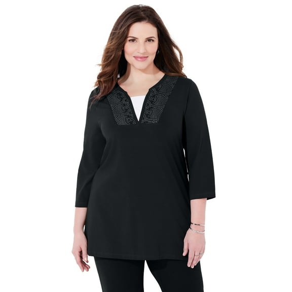Catherines Women's Plus Size Petite Suprema Lace Trim Duet Top