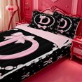 thumbnail image 3 of meiyoeat Women Pearl Necklace Zipper Full Size Comforter Sets with Fitted Sheet and 2 Pillowcases For Kids,Pink Ribbon Letter Print D Zipper Bedding Set,Pink Reversible,4 Pieces, 3 of 7