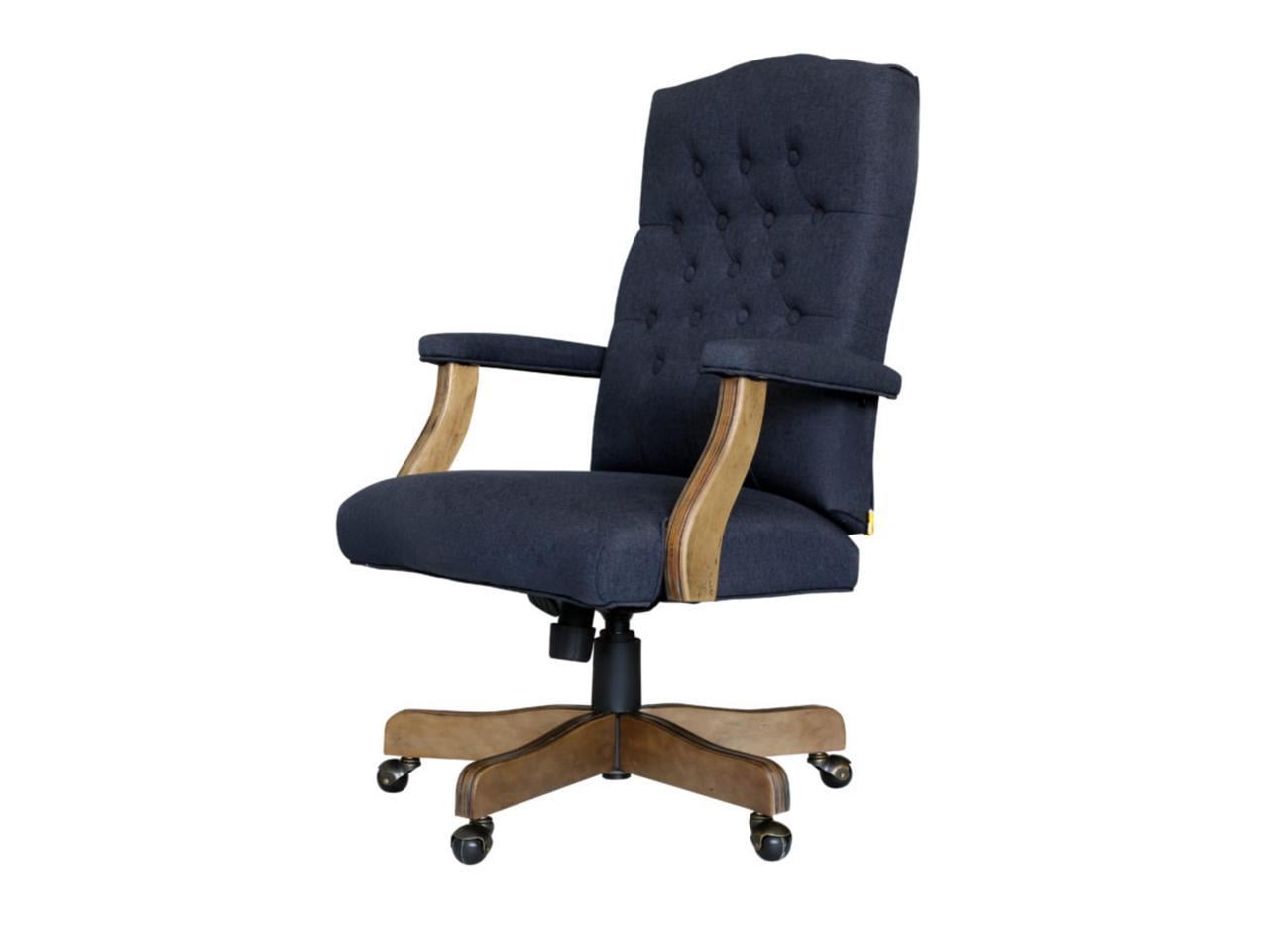 Boss Office Products Executive Denim Blue Commercial Grade Linen Desk Chair With Driftwood Finish Frame