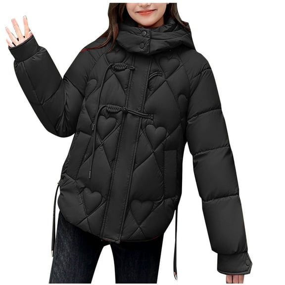 HTNBO Fleece Lined Puffer Jacket Women Winter Warm down Jacket Drawstring Waist Winter Outwear with Hood
