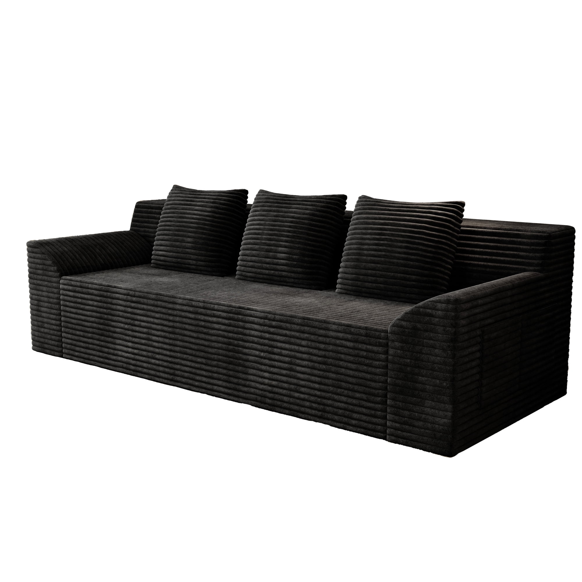 HOQBN 71" Boneless Sofa for Living Room,3 Seater Deep Seat Couch with 3 Pillows,Comfy Corduroy Cloud Couch with Curved Armrests for Bedroom, Office, Apartment, No Assembly,Antique Black