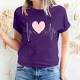 thumbnail image 2 of Jalioing Women's Valentine's Day Tops Short Sleeve Pullover Top Crewneck Solid Color Hearts Print Basic Shirt (X-Large, Purple), 2 of 5