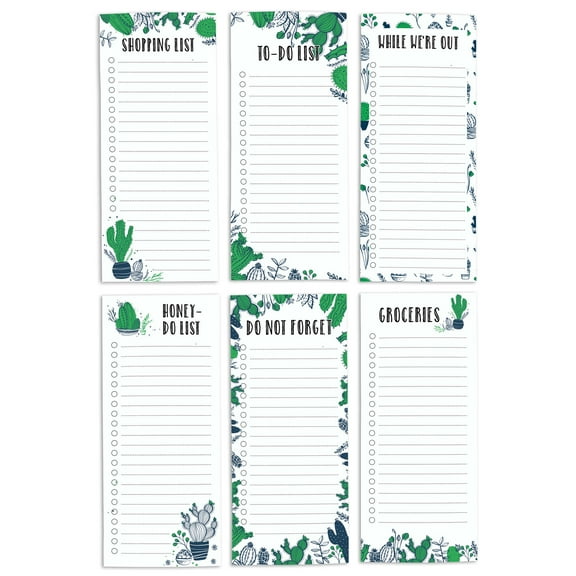 Inkdotpot Pack of 6 Funny Magnetic Dry Erase List For Fridge, Wipe Clean w/ NoStain, Quick Notes Shopping & Grocery List Whiteboard for Fridge, 8.75" x 3.8"(Cactus)