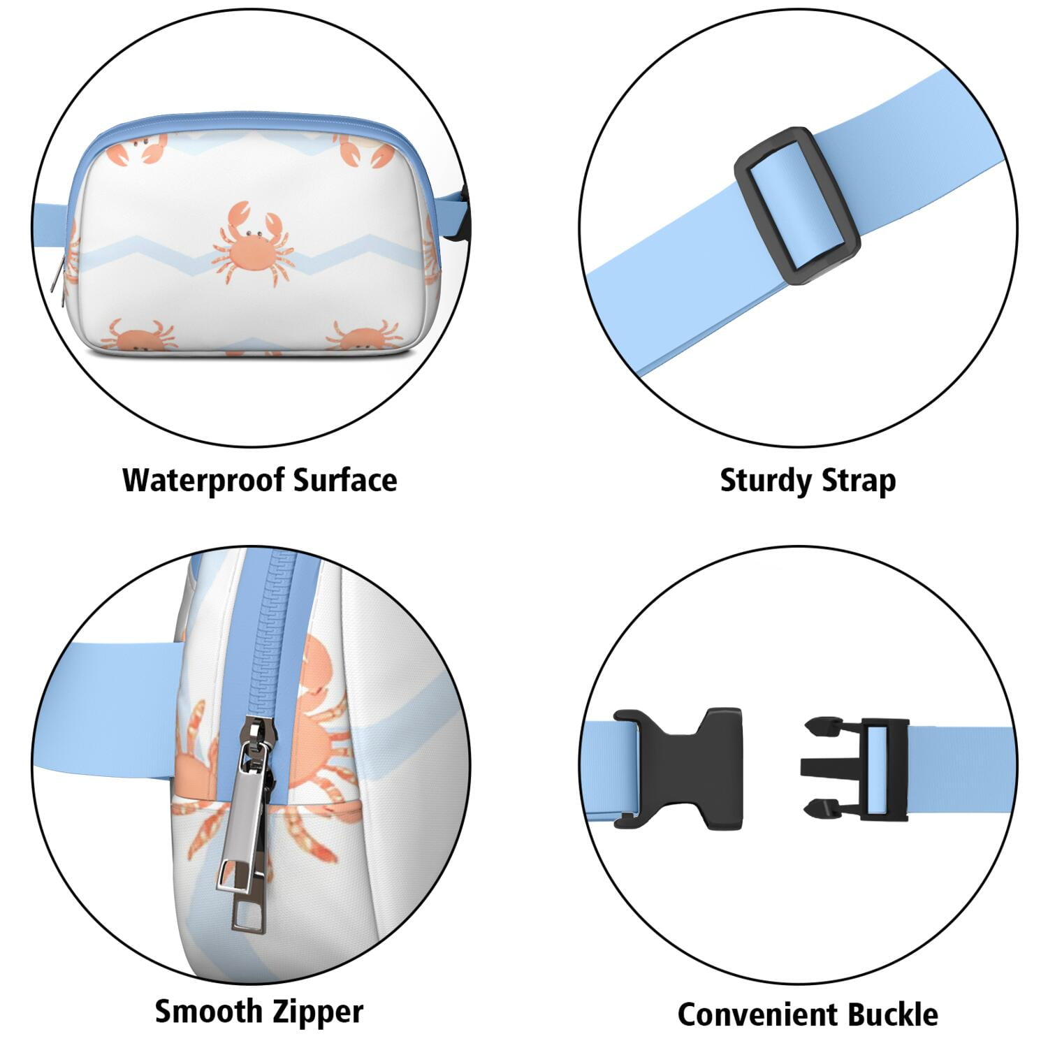 Waist Bag Adjustable Belt Bag for Women Fashion Waist Packs Running Workout Hiking Travel Fanny Pack Marine Adorable Crab