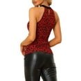 thumbnail image 3 of INSPIRE CHIC Women's Top Halter Neck Sleeveless Stretchy Slim Fit Party Ruched Top S Red-Leopard, 3 of 6