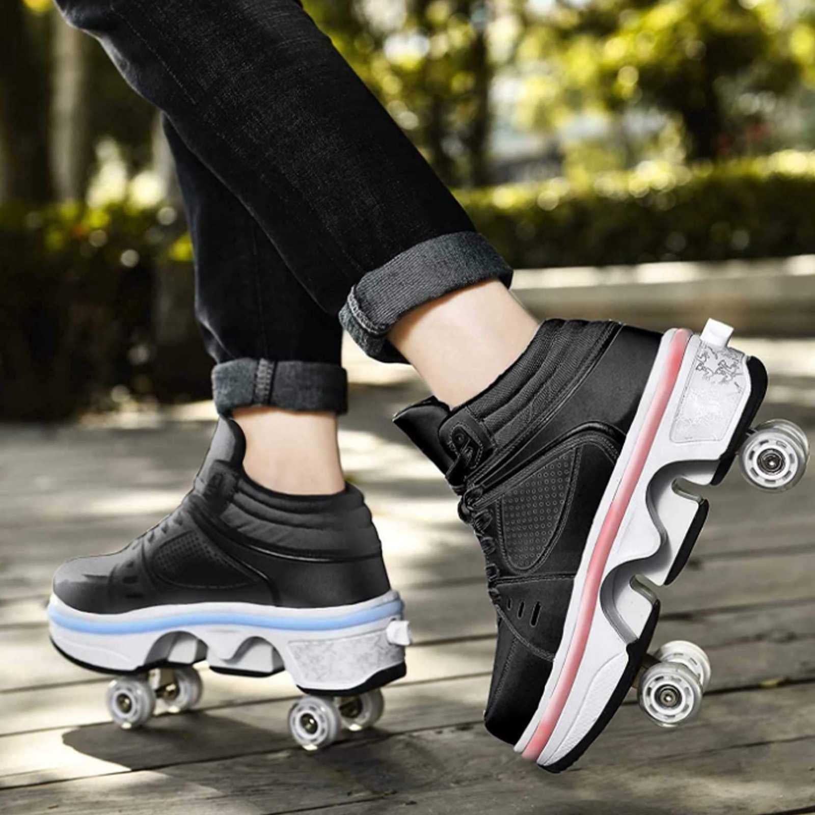 Roller Skate Shoes for Women,Double-Row Deform Wheel Shoe Skate,Shoes with Wheel,2-in-1 Adult Parkour Roller Shoes Suitable for Outdoor Fun, Fitness