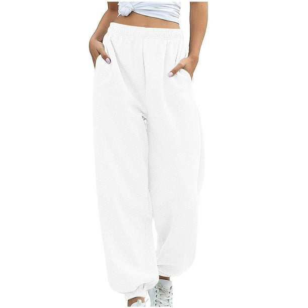 Pantalones de yoga de cintura alta con bolsillos para mujer: pantalones de chándal para hacer ejercicio, tejido de poliéster, cintura elástica, ropa informal para interior y exterior.