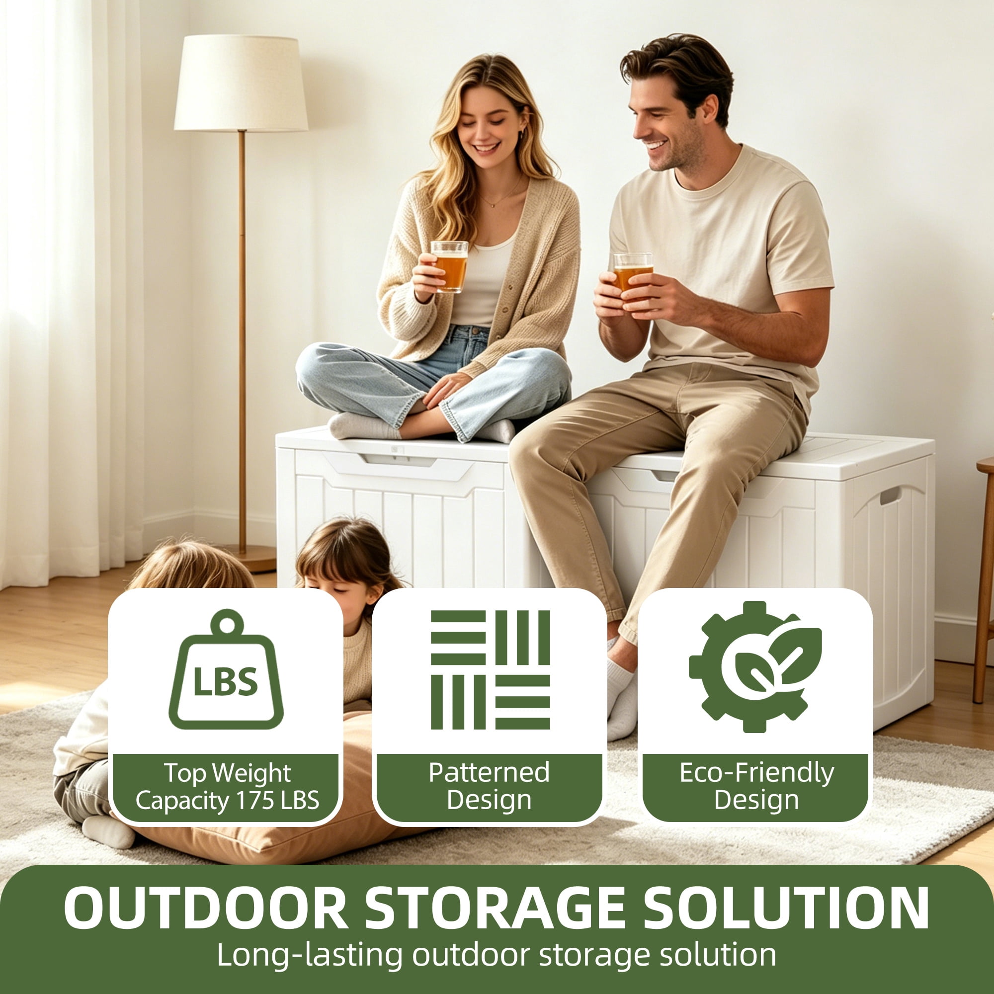 Uforic 2 Pack 31 Gallon Resin Deck Box, Lockable Weatherproof Outdoor Storage Container, White