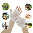 thumbnail image 4 of Unique Bargains 1 Pair Sunblock Fingerless Gloves Floral Half Finger Sun Block Driving Gloves for Women White, 4 of 5