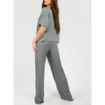 thumbnail image 5 of Biezeib Women's Summer Casual Outfits Stripe Print Short Sleeve Tops with Elastic Waist Pants Loungewear Set, 5 of 6