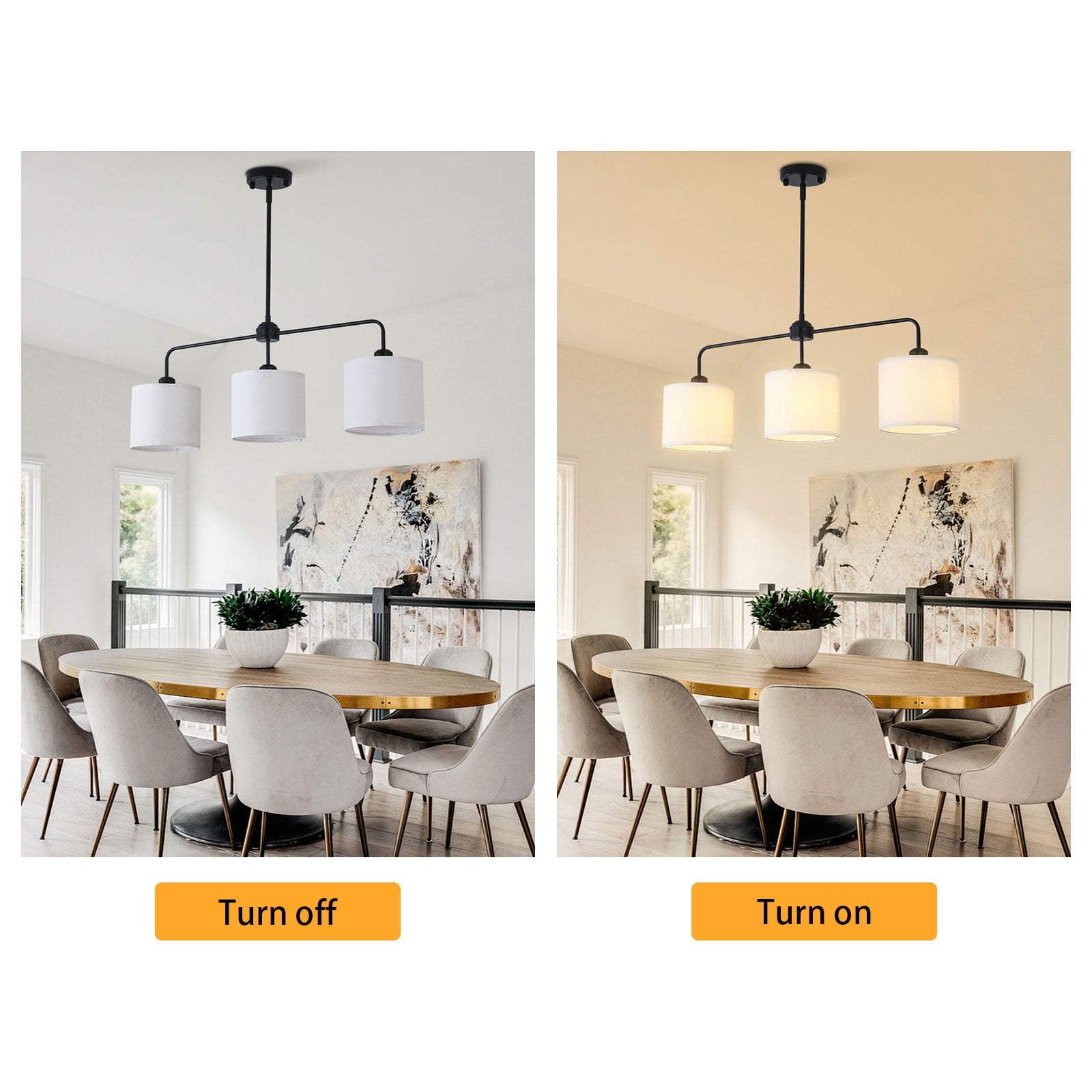 Modern Ceiling Light with White Cloth Shade, 3 E26 Bulbs for Soft, Eye-Caring Light, Ideal for Home or Office, Easy to Clean