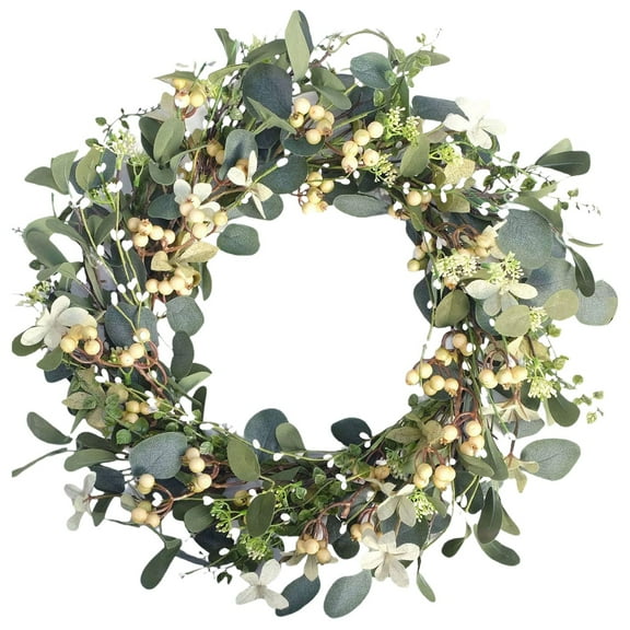 Wreath With Berries & Gum Leaves For Easter Christmas Door Hanging Decor Artificial Tree Circle Wall Ornament
