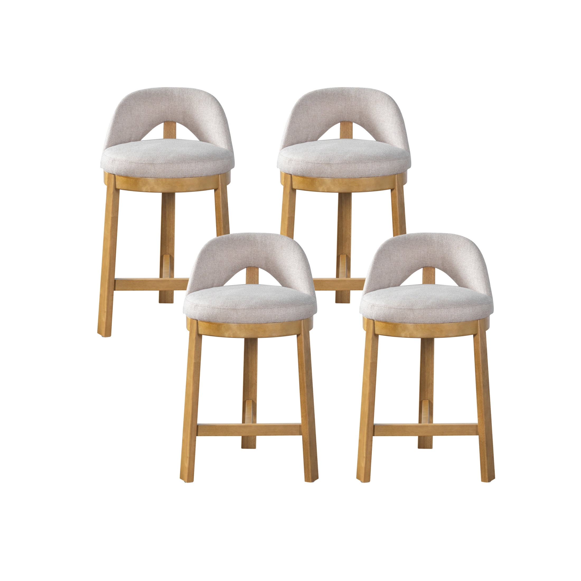 Christopher Knight Home Modern Upholstered Counter Stools with Curved Back, Wood Frame, Natural+Beige, Set of 4