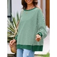 thumbnail image 4 of Women's Fall Oversized Sweatshirt Casual Waffle Knit Long Sleeve Crewneck Split Pullover Tunic Tops, 4 of 12