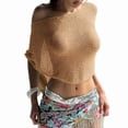 thumbnail image 2 of Women Sheer Poncho Top Light-Weight Knit Crochet Shrug Mesh Batwing Sleeve Sweater Cover Up Khaki S, 2 of 10