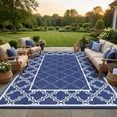 thumbnail image 1 of Oversized Reversible Outdoor Rug 9x18ft–Plastic Straw Patio Mat with Water-Resistant and UV-Resistant Features-Foldable,Easy-to-Clean Design for RV,Deck,Porch,Balcony and Backyard,Navy Blue/White, 1 of 8